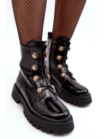 Dámské zateplené kozačky s ozdobnými knoflíky D&A Černá