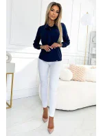 140-22 Služební halenka s dlouhým rukávem a zavazováním vpředu - ZELENÁ