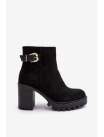 Dámské Zamszové Boty Na Sloupku s Ozdobou Černé Menoria