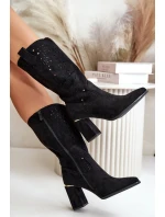 Dámské černé zamilované botky s podpatkem a špičatou špičkou Nevithra