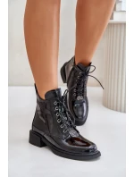 Kožené Lakované Kotníkové Boty S Zateplením Černé Bellani Kožené Lakované Kotníkové Boty S Zateplením Černé Bellani