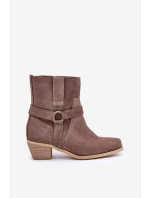 Botky Z Přírodní Semiše Na Podpatku Hnědé Zazoo 3444/2