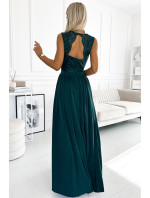 Dlouhé šaty s krajkovým výstřihem Numoco LEA - zelené