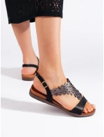 Moderní černé  sandály dámské na plochém podpatku