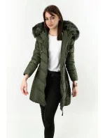 Dlouhá dámská prošívaná zimní bunda v khaki barvě (7689)