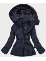 Tmavě modrá dámská prošívaná bunda s opaskem pro přechodné období (23060-1)