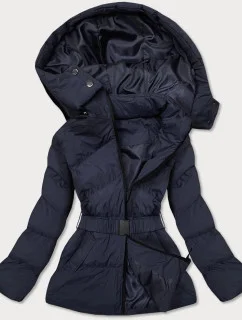 Tmavě modrá dámská prošívaná bunda s opaskem pro přechodné období (23060-1)