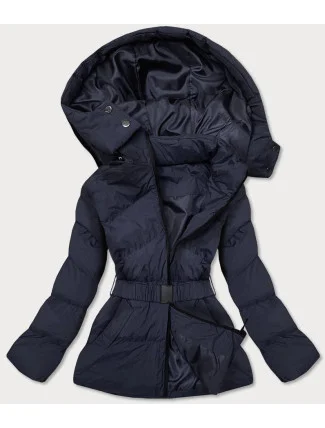 Tmavě modrá dámská prošívaná bunda s opaskem pro přechodné období (23060-1)