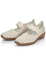 Dámská kožená prolamovaná obuv na suchý zip béžové barvy Rieker 41399-14