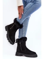 Botky Zamszové Dámské S Kožíškem Černá Hasiva Botky Zamszové Dámské S Kožíškem Černá Hasiva
