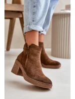 Zateplené Dámské Boty Na Podpatku Z Ekologického Zamsu Tmavě Hnědé Velarilla