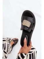 Dámské Sandály Na Klínu Eko Kůže S Ozdobou Černé Sarela
