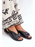 Lesklé Dámské Sandály S Dekorací Plné Černé Russona