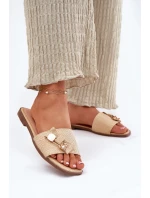 Dámské Pantofle Na Plochém Podpatku S Mašlí Béžové Sallariela