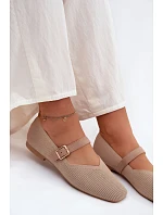 Baletky z pruhovaného materiálu s páskem a sponou tmavě béžové Calvra