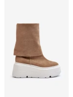 Zazoo 3410 Semišové Dámské Boty Na Masivní Platformě Bežové