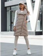 Dámská prošívaná dlouhá vesta bez kapuce SERKIS béžová FashionStreet TY4525