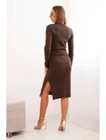 Dámský komplet bavlněný pruhovaný top a tužková sukně hnědý
