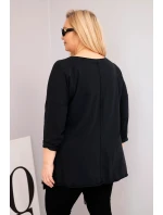 Dámská bavlněná blůza Plus Size s asymetrickým spodním lemem a výřezy černá