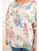 Dámská bavlněná halenka Plus Size s krátkým rukávem a květinovým vzorem béžová Dámská bavlněná halenka Plus Size s krátkým rukávem a květinovým vzorem béžová