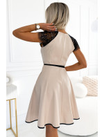 SILVIA - Béžové dámské šaty s krajkovými vsadkami 254-3