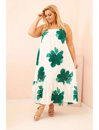 Dámské šaty na ramínka s volánem a květinovým potiskem zelená