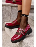 Dámské polobotky s pásky lakované bordové Terione