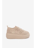 Spletané dámské tenisky na platformě Béžové Evalora