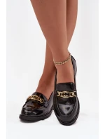 Lakované dámské mokasíny se zlatou ozdobou S.Barski – černé