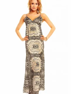 Letní dámské šaty s elegantním potiskem dlouhé černo-ecru - Barevná / S - SWEEWE