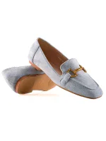 Jedinečné modré  mokasíny dámské na plochém podpatku