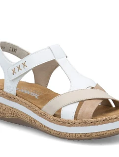 Dámské bílé sandály Rieker na podpatku V0919-80
