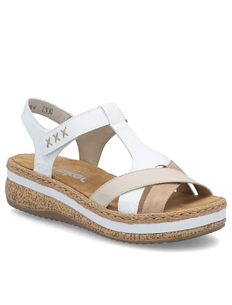 Dámské bílé sandály Rieker na podpatku V0919-80