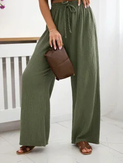 Mušelínové kalhoty se širokou nohavicí khaki