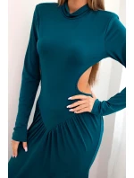 Dámská dlouhá šaty s viskózou a rolákem a odhalenými zády mořská