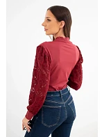 Dámské body halenka zavinovací s krajkovými rukávy bordová Dámské body halenka zavinovací s krajkovými rukávy bordová