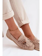 Dámské mokasíny s třásněmi a korálky Béžové Teressa