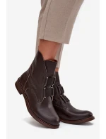 Dámské kotníkové boty z přírodní kůže na plochém podpatku Zazoo – čokoládové