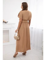 Dlouhé šaty s ozdobným páskem Velbloud Dlouhé šaty s ozdobným páskem Velbloud