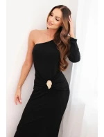 Dámské večerní šaty z viskózy s ozdobným nařasením černá