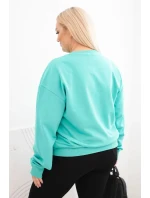 Dámská mikina Plus Size bavlněná basic s kulatým výstřihem mátová