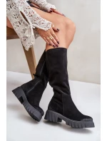 Světlé Kozačky Před Kolena Zateplené Černé Zazoo 70145
