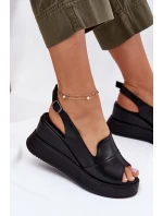 Dámské Kožené Sandály Na Klínu Artiker 52C0484 Černé