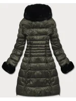 Delší dámská prošívaná zimní bunda v khaki barvě (j19-017)