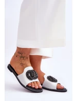 Dámské ploché pantofle s ozdobami S.Barski KV-520-3 stříbrne