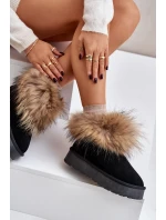 Kožené Sněhové Boty Na Platformě S Kožíškem Černé Avirisa