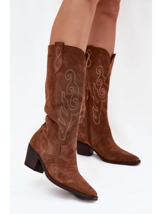 Semišové Dámské Kovbojské Boty Na Podpatku Camel Karira