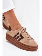 Dámské sneakersy na platformě z přírodní semiše béžové Eldira