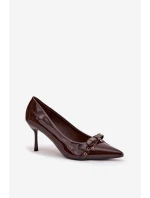 Lakované lodičky s mašlí čokoládové Janisse