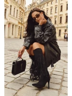 Dámské kozačky na jehlovém podpatku s třásněmi Isalune – černé